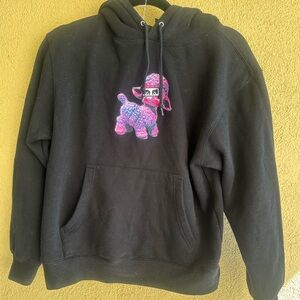 Black Hoodie with Pink and Purple Lamb Design